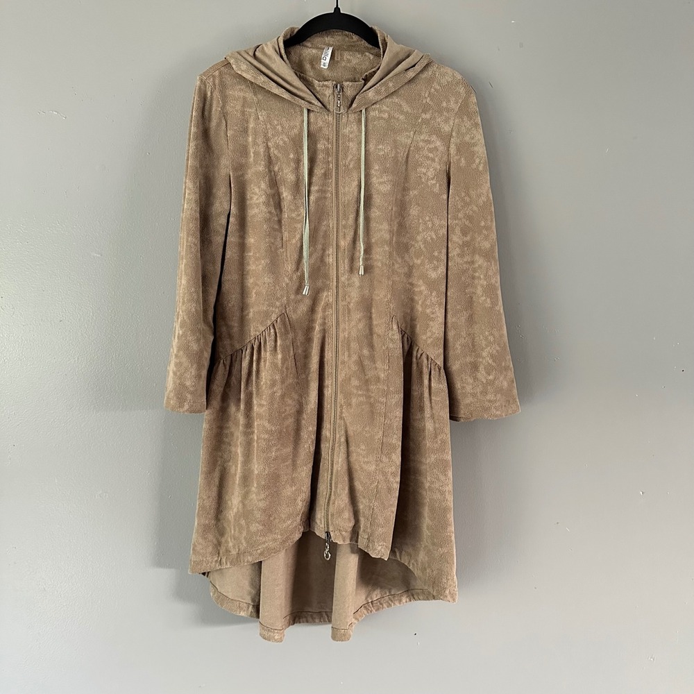 Miilla Brown Beige Hi-Low Hooded Full Zip Jacket‎ Dress Small